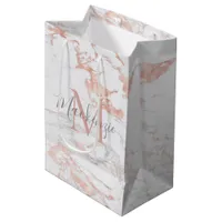 Chic Rose Gold Foil Marble Monogram Medium Gift Bag