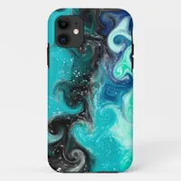 Teal, Blue and Black Fluid Art Marble Swirls    iPhone 11 Case