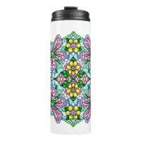 Pink Butterfly Mandala Whimsical Hand Drawn  Thermal Tumbler