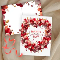 Red Pink Romantic Floral Heart Wreath Valentine's Postcard