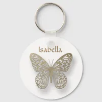 Personalized White And Gold Butterfly Key Chain
