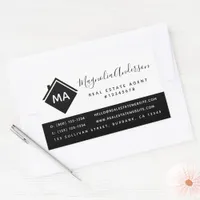 Black White Monogram Real Estate Business Card Rectangular Sticker