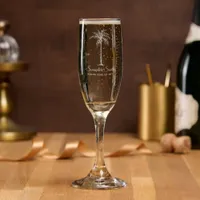 Elegant Tropical Palm Tree Personalized Etched Champagne Flute