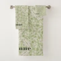 Monogram Name Sage Green Pattern | Bath Towel Set