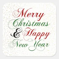 Merry Christmas Happy New Year Gold Confetti Square Sticker