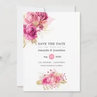Pink and Gold Watercolor Floral Wedding Save The Date