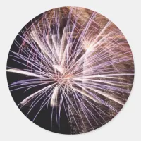 White Fireworks Classic Round Sticker