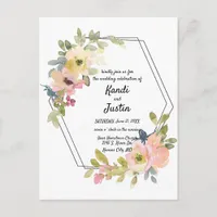 Watercolor Floral Geometric Wedding Postcard