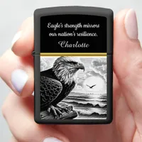 Majestic eagle perched by the ocean at sunrise zippo lighter