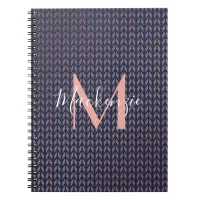 Rose Gold Foil Tribal Navy Blue Boho Monogram Notebook