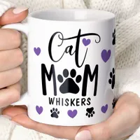 Purple Cat Mom Pawprint Personalized Pet Photo  Coffee Mug