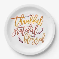 Thankful Grateful Blessed Thanksgiving Typography Paper Plates