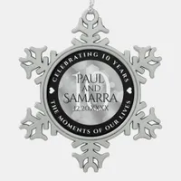 Elegant 10th Tin Wedding Anniversary Celebration Snowflake Pewter Christmas Ornament