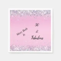 50 and Fabulous Pink Silver Glitter Napkins