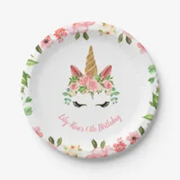 Unicorn Face Floral Birthday Paper Plates