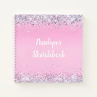 Pink Holographic Glitter Monogram Sketchbook  Notebook