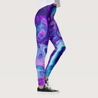 Purple, Blue, Pink Bokeh Marble Fluid Art  Leggings