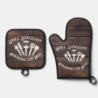 Funny Grilling Gift for Men: Grill Sargeant  Oven Mitt & Pot Holder Set