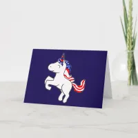 Unicorn Off White Patriotic USA Flag Mane Cartoon Card