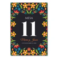 Black Floral Colorful Botanical Spanish Wedding Table Number