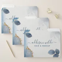 Blue Gold Watercolor Botanical Leaves Business File Folder