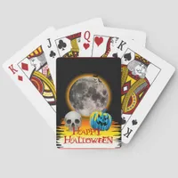 Full Moon, Skull and Blue Pumpkin at Night. Poker Cards