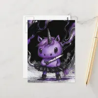 Adorable Purple Unicorn in Tutu With Knife Postcard