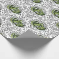 Abstract Doodle Art Style Flowers Shades of Green Wrapping Paper