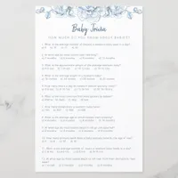 Dusty Blue Baby Shower Trivia Game - Elegant Flora