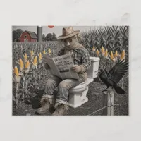 Silly scarecrow on the toilet in a corn field postcard