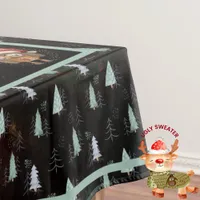 Ugly Sweater Christmas Party Animals Black Teal Tablecloth