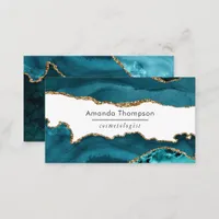 Turquoise - Teal and Gold Geode Agate Stone Business Card