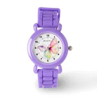 Delicate Pink Butterfly in Pastel Rainbow Colors Watch