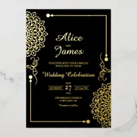 Mandala Elegant Black Gold Foil Wedding Invitation