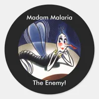 Vintage Madam Malaria Mosquito Classic Round Sticker