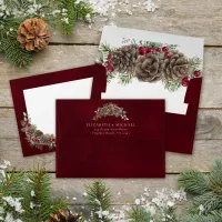 Watercolor Pine Christmas Winter Berries Wedding  Envelope