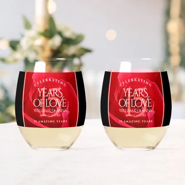 Elegant 15th Rose Wedding Anniversary Celebration Whiskey Glass