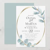 Wedding | Dusty Blue Watercolor Eucalyptus Leaves Invitation