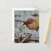 Wren in the Dining Room Surreal Collage Postcard