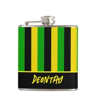 Jamaican Flag Colored Stripes Add Name Flask