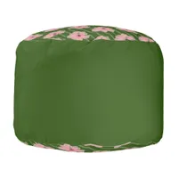 Pink Flowers And Stripes Round Pouf