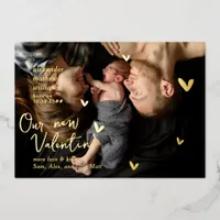 Our New Valentine Gold Foil Boy Birth Announcement