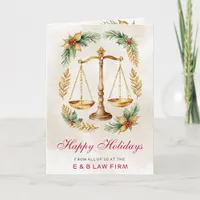 Gold Justice Scale Holly Wreath Lawyer Christmas  Holiday Card