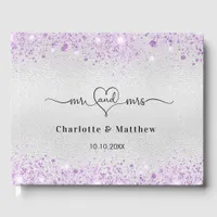 Silver purple sparkles names wedding guest book