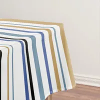 Blue Gold and White Beach Color Stripes Tablecloth