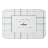 Classic Customizable Plaid Lake House Blue Fish Bath Mat