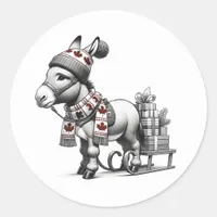 Cute Canadian Christmas Donkey Classic Round Sticker