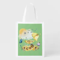 Cute Watercolor Cottagecore Yellow on green | Grocery Bag