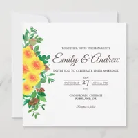 Yellow Rose Floral Watercolor Square Wedding Invitation