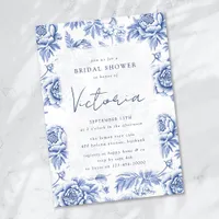 Blue Porcelain Toile Floral Bridal Shower Invitation